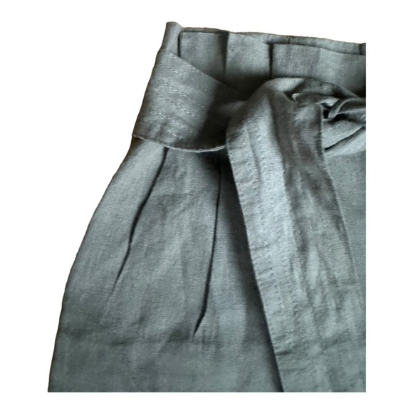 Zara Linen Tie Front Wide Leg Crop Pants Green Size XS - Picture 3 of 8